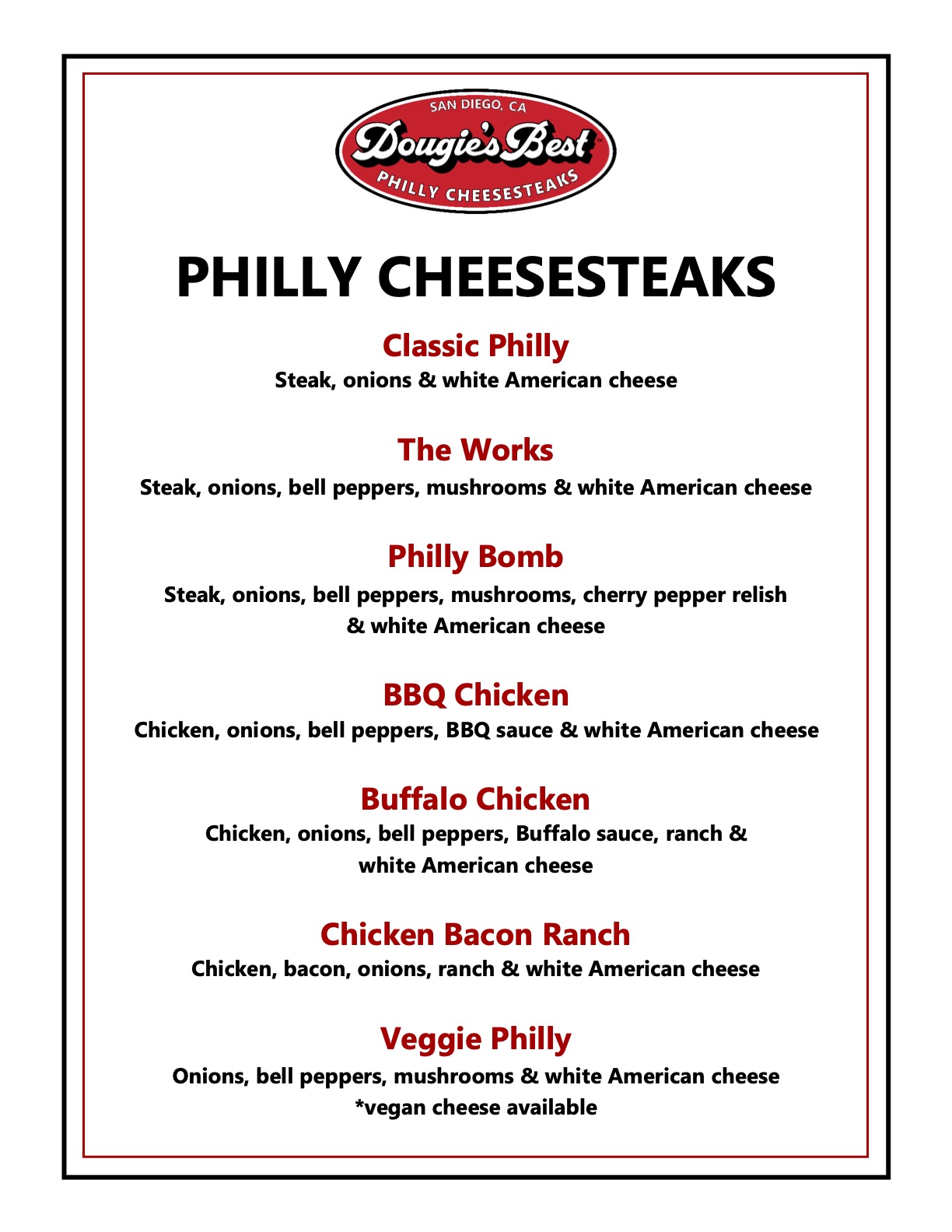 Dougie's Best Menu